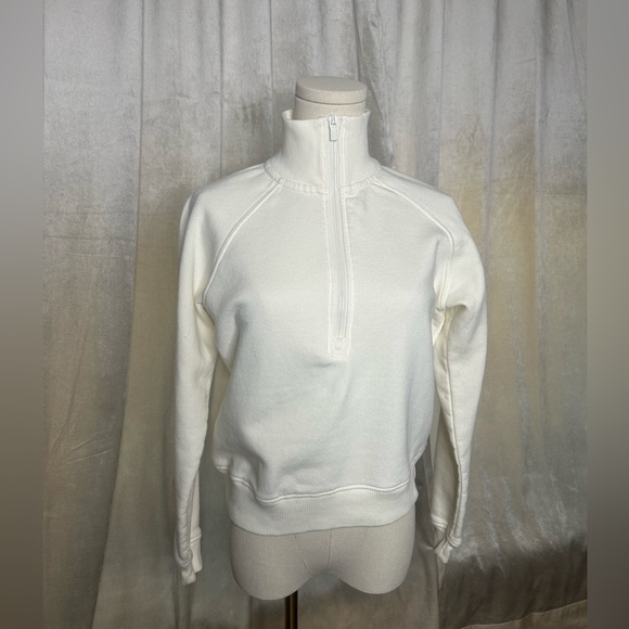 Cream Moc Neck 1/4 zip-up sweater sweatshirt Small Never worn - Picture 6 of 6